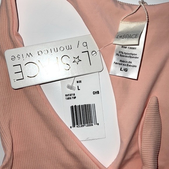 NWT L*Space Tara Ribbed Cut Out Knotted Front Bikini Top Pastel Pink Large - Picture 5 of 10